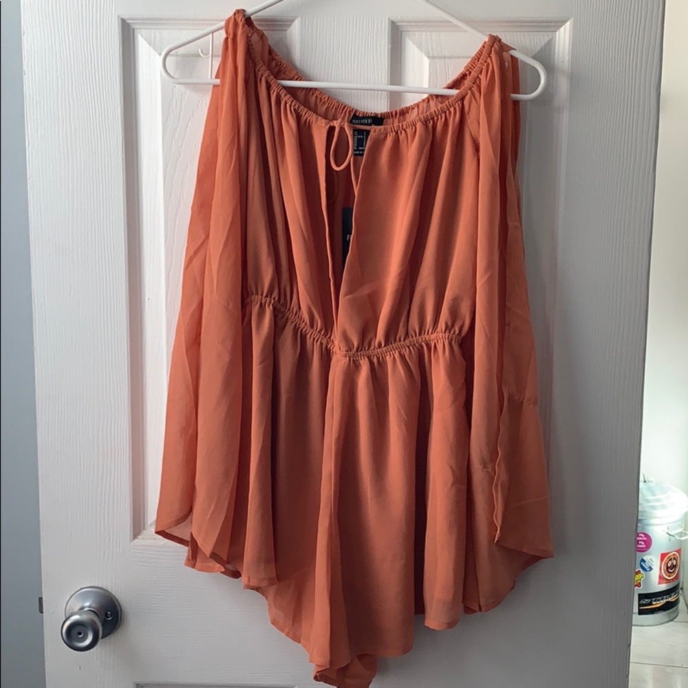 Sheer apricot off-the-shoulder romper